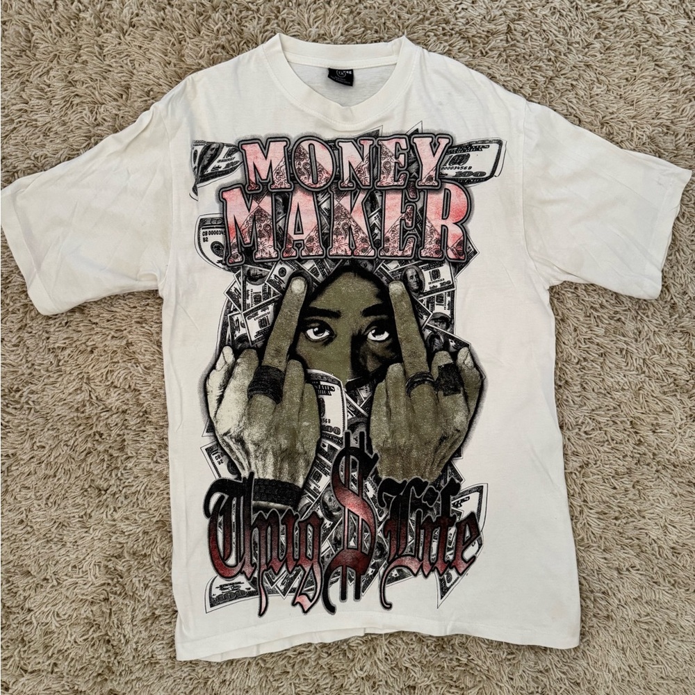 Graphic White T-Shirt with Money Design